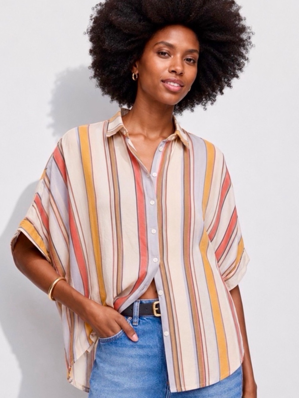 MADEWELL Golden Hour Signature Striped Button-Front Shirt Size S